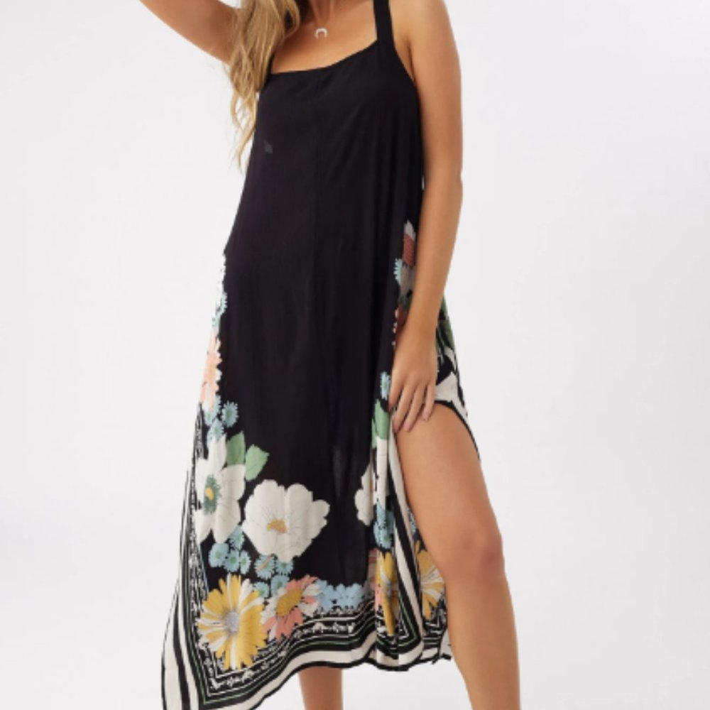 O'NEILL XS Black Yellow Cream Flower Spencer Twiggy Midi Dress With Hem Slits